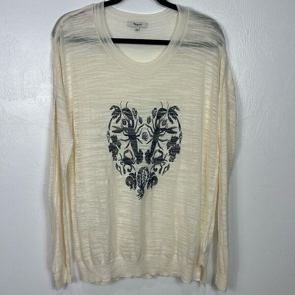 Madewell Lobster Graphic Crewneck Pullover Sweater Top In Ecru Size L - Picture 1 of 8